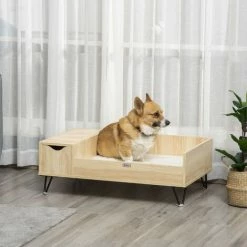 PawHut Canapé Chien Chat Style Cosy Naturel - Coussin Aspect Fourrure Blanc Et Coffre Inclus - Dim. 89L X 56l X 31H Cm - Pieds Acier En épingles Lit MDF Aspect Bois Clair Naturel 5 PawHut Canapé Chien Chat Style Cosy Naturel - Coussin Aspect Fourrure Blanc Et Coffre Inclus - Dim. 89L X 56l X 31H Cm - Pieds Acier En épingles Lit MDF Aspect Bois Clair Naturel -PawHut Soldes Boutique 53592001 4