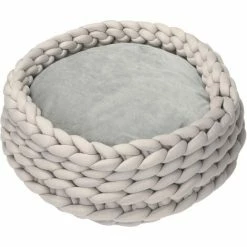 PawHut Panier Pour Chien Chat Ø50 X 19H Cm Effet Tressé Tricot - Coussin Amovible Et Lavable En Machine - Polyester Gris - Gris