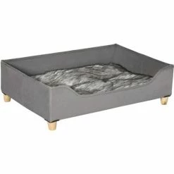 PawHut Canapé Lit Panier Pour Chien Moderne Avec Coussin Doux Et Lavable, Pieds En Bois - Gris - Gris