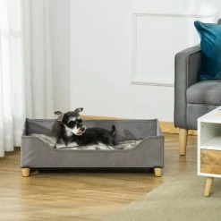 PawHut Canapé Lit Panier Pour Chien Moderne Avec Coussin Doux Et Lavable, Pieds En Bois - Gris - Gris -PawHut Soldes Boutique 53592004 4