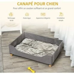 PawHut Canapé Lit Panier Pour Chien Moderne Avec Coussin Doux Et Lavable, Pieds En Bois - Gris - Gris -PawHut Soldes Boutique 53592004 5