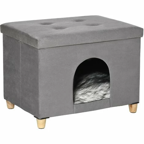 PawHut Niche chat maison de chat sur pied repose-pied 2 en 1 - coussin inclus - pliable - MDF peluche suédé gris PawHut Niche Chat Maison De Chat Sur Pied Repose-pied 2 En 1 - Coussin Inclus - Pliable - MDF Peluche Suédé Gris -PawHut Soldes Boutique 53592005 1