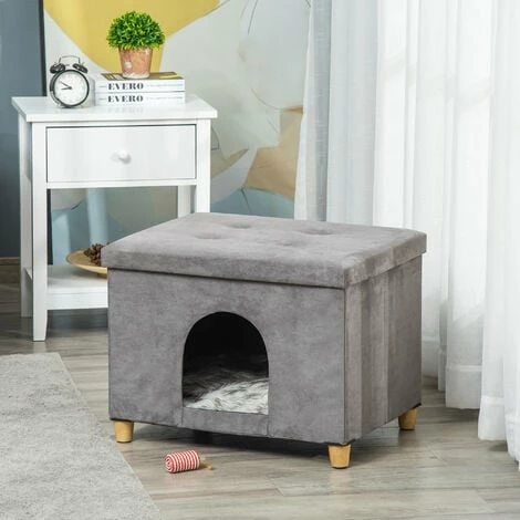 PawHut Niche chat maison de chat sur pied repose-pied 2 en 1 - coussin inclus - pliable - MDF peluche suédé gris PawHut Niche Chat Maison De Chat Sur Pied Repose-pied 2 En 1 - Coussin Inclus - Pliable - MDF Peluche Suédé Gris -PawHut Soldes Boutique 53592005 2