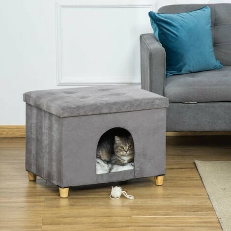 PawHut Niche chat maison de chat sur pied repose-pied 2 en 1 - coussin inclus - pliable - MDF peluche suédé gris PawHut Niche Chat Maison De Chat Sur Pied Repose-pied 2 En 1 - Coussin Inclus - Pliable - MDF Peluche Suédé Gris -PawHut Soldes Boutique 53592005 4