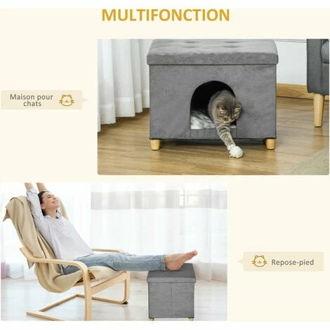 PawHut Niche chat maison de chat sur pied repose-pied 2 en 1 - coussin inclus - pliable - MDF peluche suédé gris PawHut Niche Chat Maison De Chat Sur Pied Repose-pied 2 En 1 - Coussin Inclus - Pliable - MDF Peluche Suédé Gris -PawHut Soldes Boutique 53592005 5