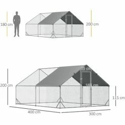 PawHut Enclos Poulailler Chenil 12 M² - Parc Grillagé Dim. 4L X 3l X 2H M - Espace Couvert - Acier Galvanisé -PawHut Soldes Boutique 54021112 3