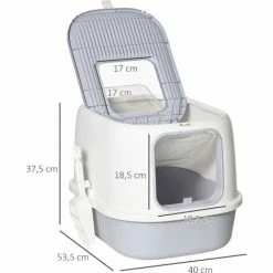 PawHut Maison De Toilette Litière Pour Chat Double Porte Battante Et Supérieure - Filtre Odeur + Pelle Fournis - Gris -PawHut Soldes Boutique 54128061 3