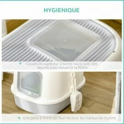 PawHut Maison De Toilette Litière Pour Chat Double Porte Battante Et Supérieure - Filtre Odeur + Pelle Fournis - Gris -PawHut Soldes Boutique 54128061 5