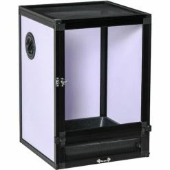 PawHut Terrarium Vivarium Boîte Pour Reptiles Dim. 32L X 32l X 46H Cm Avec Passe-câble, Fond En ABS, Plateau Amovible Noir Blanc - Noir