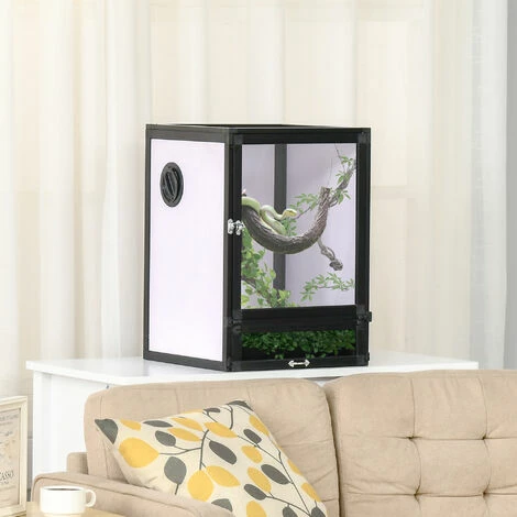 PawHut Terrarium vivarium boîte pour reptiles dim. 32L x 32l x 46H cm avec passe-câble, fond en ABS, plateau amovible noir blanc - Noir PawHut Terrarium Vivarium Boîte Pour Reptiles Dim. 32L X 32l X 46H Cm Avec Passe-câble, Fond En ABS, Plateau Amovible Noir Blanc - Noir -PawHut Soldes Boutique 54128074 2