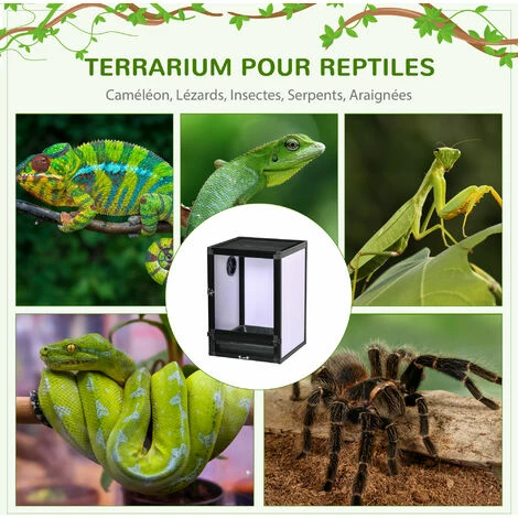 PawHut Terrarium vivarium boîte pour reptiles dim. 32L x 32l x 46H cm avec passe-câble, fond en ABS, plateau amovible noir blanc - Noir PawHut Terrarium Vivarium Boîte Pour Reptiles Dim. 32L X 32l X 46H Cm Avec Passe-câble, Fond En ABS, Plateau Amovible Noir Blanc - Noir -PawHut Soldes Boutique 54128074 5