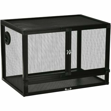 PawHut Terrarium vivarium grillagé pour reptiles dim. 60 x 40 x 41 cm avec passe-câbles - structure aluminium - noir - Noir PawHut Terrarium Vivarium Grillagé Pour Reptiles Dim. 60 X 40 X 41 Cm Avec Passe-câbles - Structure Aluminium - Noir - Noir -PawHut Soldes Boutique 54128087 1