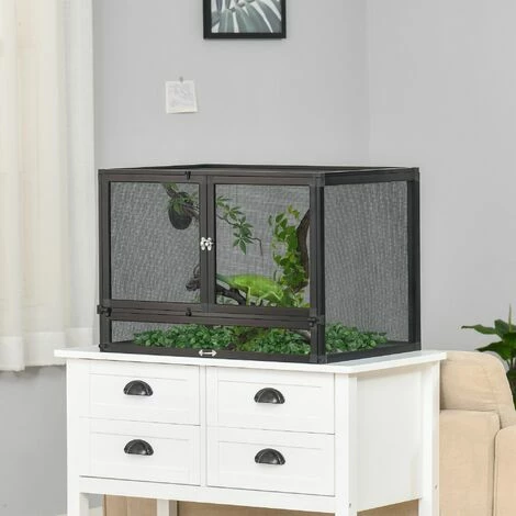 PawHut Terrarium vivarium grillagé pour reptiles dim. 60 x 40 x 41 cm avec passe-câbles - structure aluminium - noir - Noir PawHut Terrarium Vivarium Grillagé Pour Reptiles Dim. 60 X 40 X 41 Cm Avec Passe-câbles - Structure Aluminium - Noir - Noir -PawHut Soldes Boutique 54128087 2