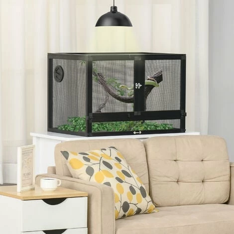 PawHut Terrarium vivarium grillagé pour reptiles dim. 60 x 40 x 41 cm avec passe-câbles - structure aluminium - noir - Noir PawHut Terrarium Vivarium Grillagé Pour Reptiles Dim. 60 X 40 X 41 Cm Avec Passe-câbles - Structure Aluminium - Noir - Noir -PawHut Soldes Boutique 54128087 4
