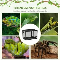 PawHut Terrarium Vivarium Grillagé Pour Reptiles Dim. 60 X 40 X 41 Cm Avec Passe-câbles - Structure Aluminium - Noir - Noir 6 PawHut Terrarium Vivarium Grillagé Pour Reptiles Dim. 60 X 40 X 41 Cm Avec Passe-câbles - Structure Aluminium - Noir - Noir -PawHut Soldes Boutique 54128087 5