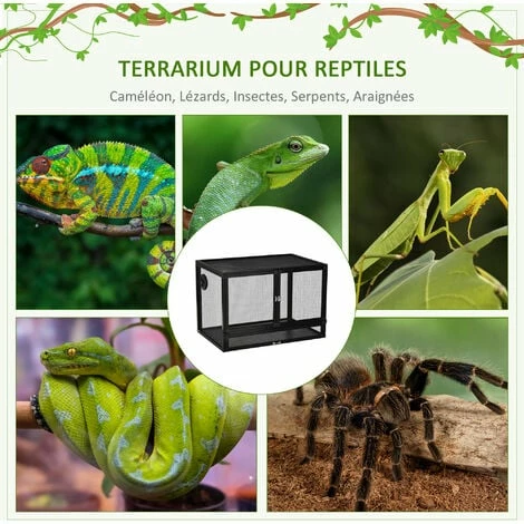 PawHut Terrarium vivarium grillagé pour reptiles dim. 60 x 40 x 41 cm avec passe-câbles - structure aluminium - noir - Noir PawHut Terrarium Vivarium Grillagé Pour Reptiles Dim. 60 X 40 X 41 Cm Avec Passe-câbles - Structure Aluminium - Noir - Noir -PawHut Soldes Boutique 54128087 5