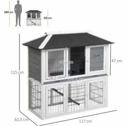 PawHut Clapier Cage à Lapin 2 étages 4 Portes Verrouillables Plateau Coulissant Rampe - Dim. 117L X 62,5l X 115H Cm - Bois De Sapin Gris Blanc - Gris -PawHut Soldes Boutique 54128114 3