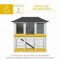 PawHut Clapier Cage à Lapin 2 étages 4 Portes Verrouillables Plateau Coulissant Rampe - Dim. 117L X 62,5l X 115H Cm - Bois De Sapin Gris Blanc - Gris -PawHut Soldes Boutique 54128114 4