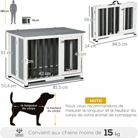 PawHut Cage pour chien animaux pliable dim. 84L x 51l x 61H cm porte verrouillable toit ouvrant plateau déjection bois sapin gris blanc noir - Gris PawHut Cage Pour Chien Animaux Pliable Dim. 84L X 51l X 61H Cm Porte Verrouillable Toit Ouvrant Plateau Déjection Bois Sapin Gris Blanc Noir - Gris -PawHut Soldes Boutique 54308944 3