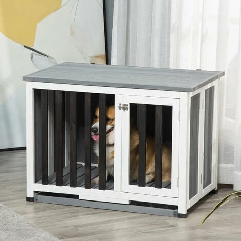PawHut Cage pour chien animaux pliable dim. 84L x 51l x 61H cm porte verrouillable toit ouvrant plateau déjection bois sapin gris blanc noir - Gris PawHut Cage Pour Chien Animaux Pliable Dim. 84L X 51l X 61H Cm Porte Verrouillable Toit Ouvrant Plateau Déjection Bois Sapin Gris Blanc Noir - Gris -PawHut Soldes Boutique 54308944 4