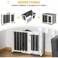 PawHut Cage Pour Chien Animaux Pliable Dim. 84L X 51l X 61H Cm Porte Verrouillable Toit Ouvrant Plateau Déjection Bois Sapin Gris Blanc Noir - Gris 6 PawHut Cage Pour Chien Animaux Pliable Dim. 84L X 51l X 61H Cm Porte Verrouillable Toit Ouvrant Plateau Déjection Bois Sapin Gris Blanc Noir - Gris -PawHut Soldes Boutique 54308944 5