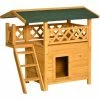 PawHut Maison Lodge - Niche Villa Avec Terrasse, Escalier, Toit Pour Chien Chat - Dim. 77L X 50l X 73H Cm - Bois Sapin Pré-huilé - Orange