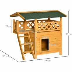 PawHut Maison Lodge - Niche Villa Avec Terrasse, Escalier, Toit Pour Chien Chat - Dim. 77L X 50l X 73H Cm - Bois Sapin Pré-huilé - Orange -PawHut Soldes Boutique 54308946 3
