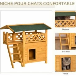 PawHut Maison Lodge - Niche Villa Avec Terrasse, Escalier, Toit Pour Chien Chat - Dim. 77L X 50l X 73H Cm - Bois Sapin Pré-huilé - Orange -PawHut Soldes Boutique 54308946 4