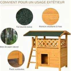 PawHut Maison Lodge - Niche Villa Avec Terrasse, Escalier, Toit Pour Chien Chat - Dim. 77L X 50l X 73H Cm - Bois Sapin Pré-huilé - Orange -PawHut Soldes Boutique 54308946 5