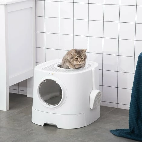 PawHut Maison de toilette litière pour chat double porte battante et supérieure - pelle fournie - PE blanc - Blanc PawHut Maison De Toilette Litière Pour Chat Double Porte Battante Et Supérieure - Pelle Fournie - PE Blanc - Blanc -PawHut Soldes Boutique 54308947 2