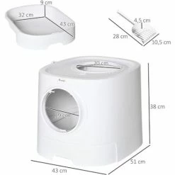 PawHut Maison De Toilette Litière Pour Chat Double Porte Battante Et Supérieure - Pelle Fournie - PE Blanc - Blanc 4 PawHut Maison De Toilette Litière Pour Chat Double Porte Battante Et Supérieure - Pelle Fournie - PE Blanc - Blanc -PawHut Soldes Boutique 54308947 3
