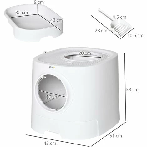 PawHut Maison de toilette litière pour chat double porte battante et supérieure - pelle fournie - PE blanc - Blanc PawHut Maison De Toilette Litière Pour Chat Double Porte Battante Et Supérieure - Pelle Fournie - PE Blanc - Blanc -PawHut Soldes Boutique 54308947 3