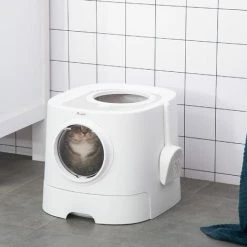 PawHut Maison De Toilette Litière Pour Chat Double Porte Battante Et Supérieure - Pelle Fournie - PE Blanc - Blanc 5 PawHut Maison De Toilette Litière Pour Chat Double Porte Battante Et Supérieure - Pelle Fournie - PE Blanc - Blanc -PawHut Soldes Boutique 54308947 4