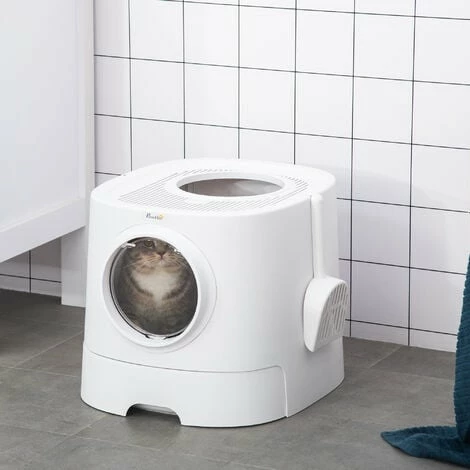 PawHut Maison de toilette litière pour chat double porte battante et supérieure - pelle fournie - PE blanc - Blanc PawHut Maison De Toilette Litière Pour Chat Double Porte Battante Et Supérieure - Pelle Fournie - PE Blanc - Blanc -PawHut Soldes Boutique 54308947 4