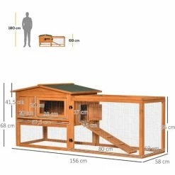 PawHut Clapier Cage à Lapins Rongeurs 2 étages Tiroir Déjection Enclos Extérieur Toit Ouvrant Dim. 156L X 58l X 68H Cm Bois Sapin Pré-huilé -PawHut Soldes Boutique 54308948 3