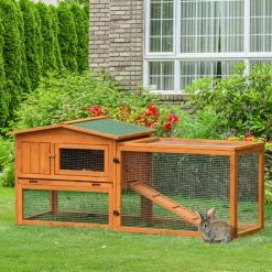 PawHut Clapier Cage à Lapins Rongeurs 2 étages Tiroir Déjection Enclos Extérieur Toit Ouvrant Dim. 156L X 58l X 68H Cm Bois Sapin Pré-huilé -PawHut Soldes Boutique 54308948 4