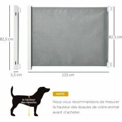PawHut Barrière De Sécurité Barrière Animaux Rétractable Automatique 1,15L X 0,83H M Teslin Métal Gris -PawHut Soldes Boutique 54495547 3
