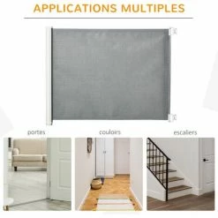 PawHut Barrière De Sécurité Barrière Animaux Rétractable Automatique 1,15L X 0,83H M Teslin Métal Gris -PawHut Soldes Boutique 54495547 4