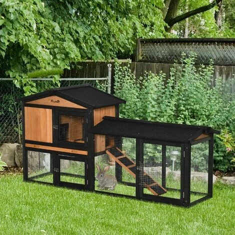 PawHut Clapier cage à lapins rongeurs 2 niveaux 3 portes verrouillables tiroir à déjection toit intégral bitumé 175L x 52l x 85H cm bois sapin orangée noir - Noir PawHut Clapier Cage à Lapins Rongeurs 2 Niveaux 3 Portes Verrouillables Tiroir à Déjection Toit Intégral Bitumé 175L X 52l X 85H Cm Bois Sapin Orangée Noir - Noir -PawHut Soldes Boutique 54551658 2