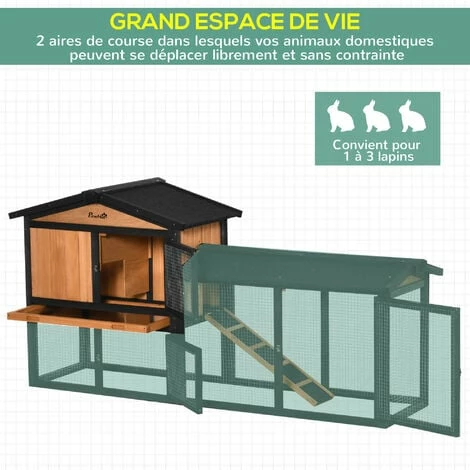 PawHut Clapier cage à lapins rongeurs 2 niveaux 3 portes verrouillables tiroir à déjection toit intégral bitumé 175L x 52l x 85H cm bois sapin orangée noir - Noir PawHut Clapier Cage à Lapins Rongeurs 2 Niveaux 3 Portes Verrouillables Tiroir à Déjection Toit Intégral Bitumé 175L X 52l X 85H Cm Bois Sapin Orangée Noir - Noir -PawHut Soldes Boutique 54551658 4