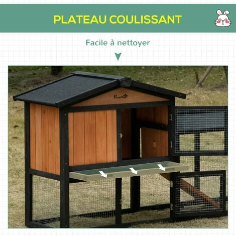 PawHut Clapier cage à lapins rongeurs 2 niveaux 3 portes verrouillables tiroir à déjection toit intégral bitumé 175L x 52l x 85H cm bois sapin orangée noir - Noir PawHut Clapier Cage à Lapins Rongeurs 2 Niveaux 3 Portes Verrouillables Tiroir à Déjection Toit Intégral Bitumé 175L X 52l X 85H Cm Bois Sapin Orangée Noir - Noir -PawHut Soldes Boutique 54551658 5