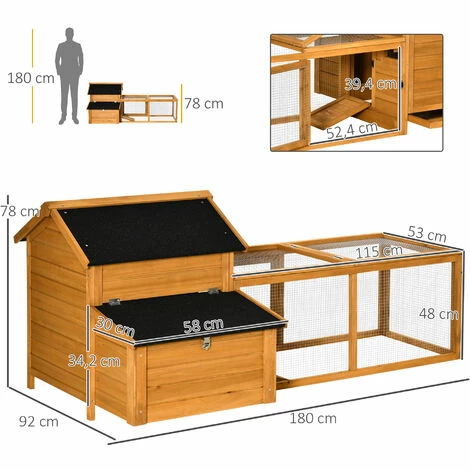 PawHut Poulailler cottage multi-équipement perchoir rampe pondoir enclos tiroir à déjection 180L x 92l x 78H cm bois sapin pré-huilé - Orange PawHut Poulailler Cottage Multi-équipement Perchoir Rampe Pondoir Enclos Tiroir à Déjection 180L X 92l X 78H Cm Bois Sapin Pré-huilé - Orange -PawHut Soldes Boutique 55776994 3