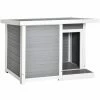 PawHut Niche Chien Style Cottage Dim. 102L X 70l X 73H Cm - Porte, Terrasse, Toit Ouvrant - Bois Composite Blanc Gris - Gris