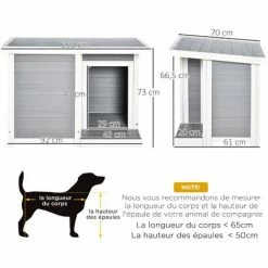 PawHut Niche Chien Style Cottage Dim. 102L X 70l X 73H Cm - Porte, Terrasse, Toit Ouvrant - Bois Composite Blanc Gris - Gris 4 PawHut Niche Chien Style Cottage Dim. 102L X 70l X 73H Cm - Porte, Terrasse, Toit Ouvrant - Bois Composite Blanc Gris - Gris -PawHut Soldes Boutique 56481248 3