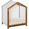 PawHut Niche D'intérieur Pour Chien En Bois Et Tissu Style Cabane Scandinave Avec Coussin Moelleux - Marron -PawHut Soldes Boutique 56481254 1