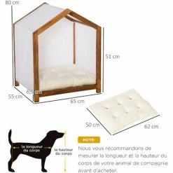 PawHut Niche D'intérieur Pour Chien En Bois Et Tissu Style Cabane Scandinave Avec Coussin Moelleux - Marron -PawHut Soldes Boutique 56481254 3