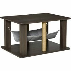 PawHut Table Basse Arbre à Chat 2 En 1 - Centre D'activités Avec Hamac, Griffoirs - Dim. 79L X 59l X 45,5H Cm - Polyester Aspect Bois Gris - Gris