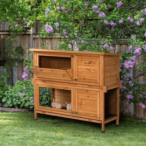 PawHut Clapier à lapin cage à lapin 2 étages trappe séparation amovible 4 portes verrouillables 2 plateaux déjection rampe toit bitumé sapin pré-huilé PawHut Clapier à Lapin Cage à Lapin 2 étages Trappe Séparation Amovible 4 Portes Verrouillables 2 Plateaux Déjection Rampe Toit Bitumé Sapin Pré-huilé -PawHut Soldes Boutique 56481288 2