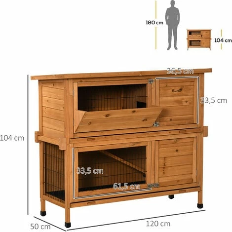 PawHut Clapier à lapin cage à lapin 2 étages trappe séparation amovible 4 portes verrouillables 2 plateaux déjection rampe toit bitumé sapin pré-huilé PawHut Clapier à Lapin Cage à Lapin 2 étages Trappe Séparation Amovible 4 Portes Verrouillables 2 Plateaux Déjection Rampe Toit Bitumé Sapin Pré-huilé -PawHut Soldes Boutique 56481288 3