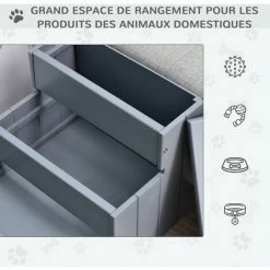 PawHut Escalier Pour Chien Animaux Rampe 3 Marches Revêtement Tapis Coffre Interne Rangement Gris -PawHut Soldes Boutique 56842156 5